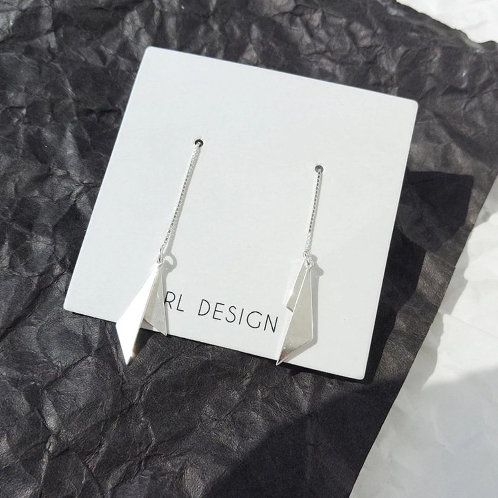 NEW 925 Sterling Silver Triangle Chain Earrings - Picture 5 of 7